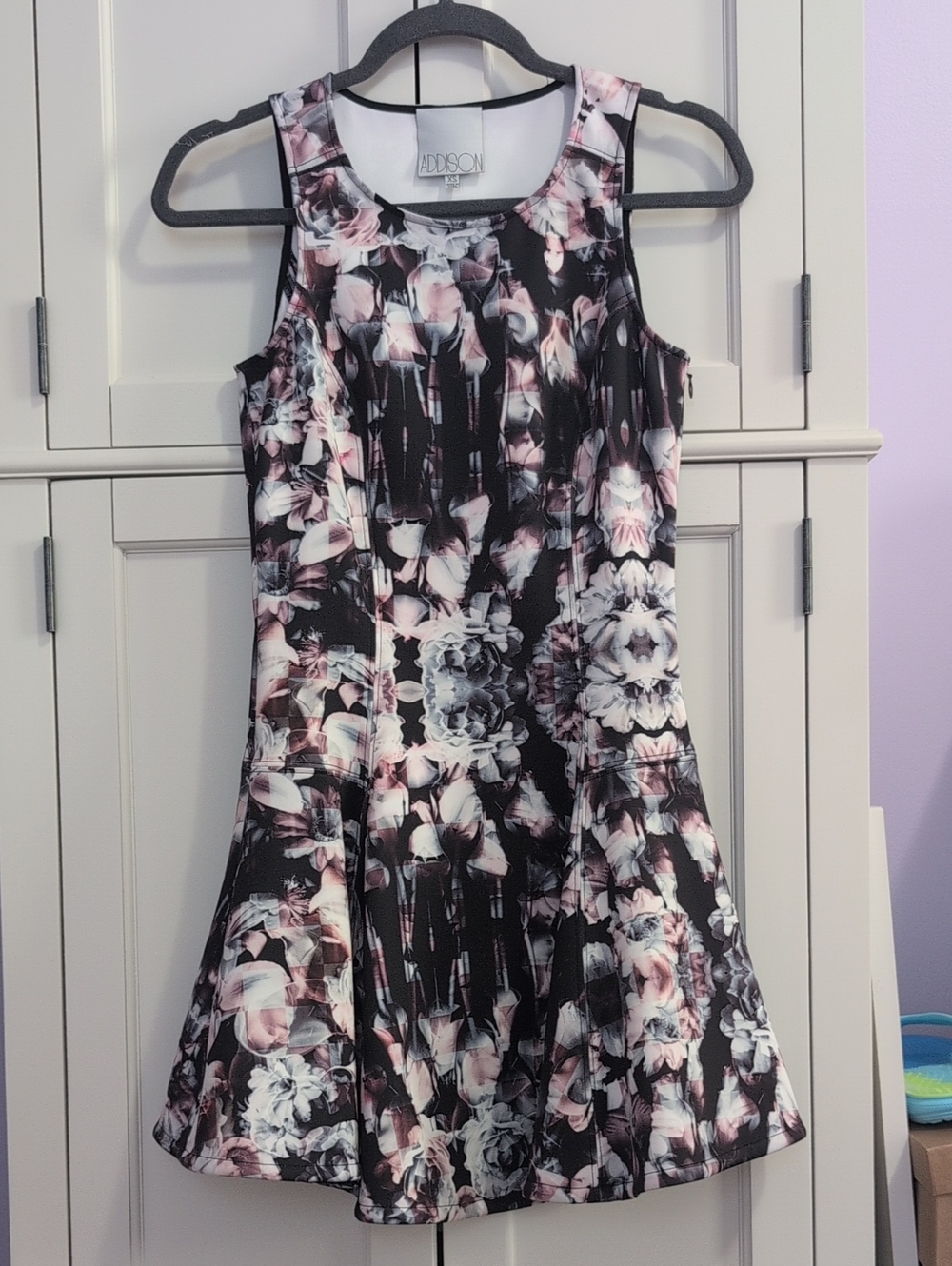 Floral A-Line Dress in Black and Blush